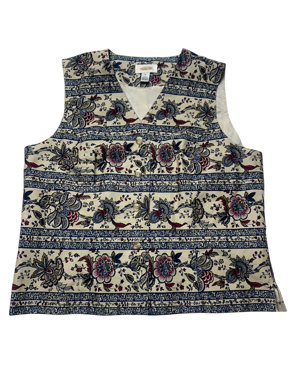 Vintage 90s Talbots Floral Paisley Vest Cotton Tapestry-Inspired Cottagecore M